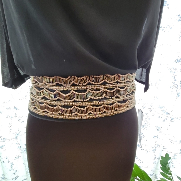 XOXO Evening Black Dress with beaded waist Size 1/2 - Picture 3 of 11